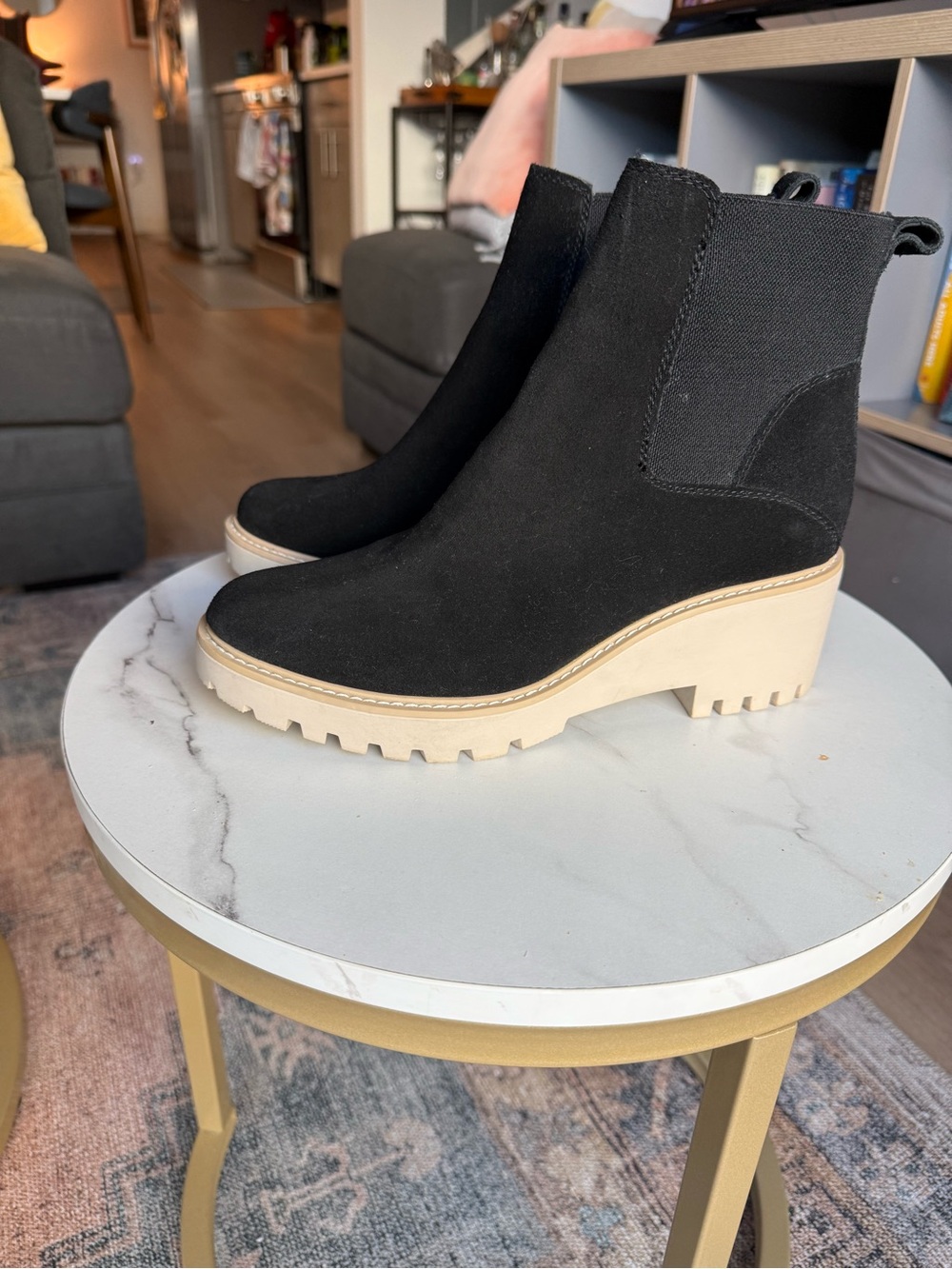 Dolce Vita Hawk H20 Chelsea boots in black suede with natural lug sole